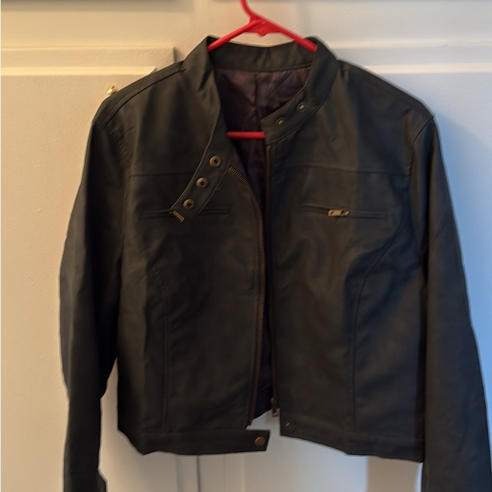 Grayish black Faux Leather Jacket